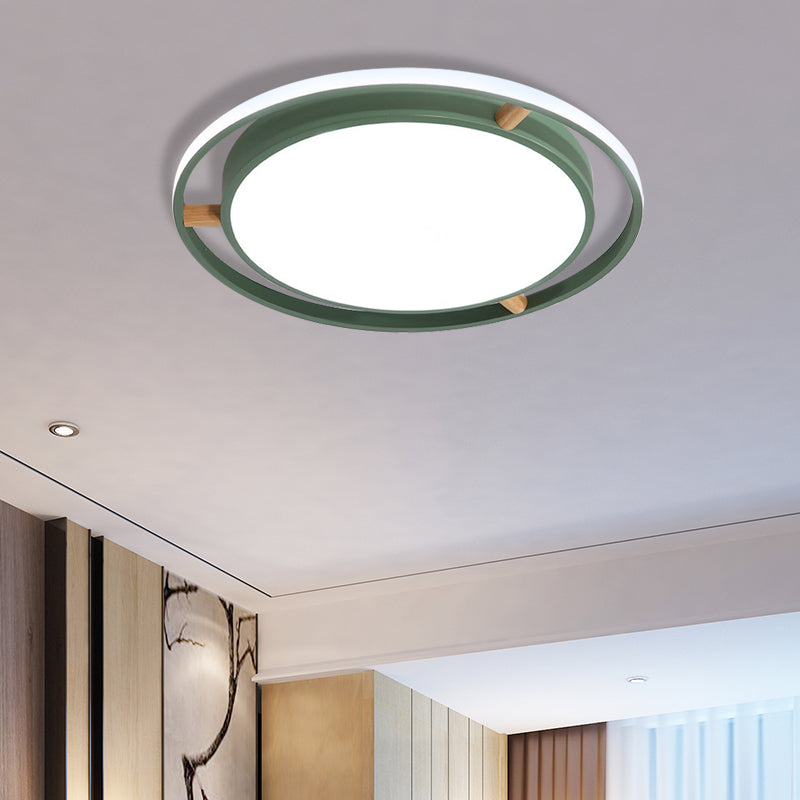 Nordische LED Deckenbündelleuchte Weiß/Grün/Grau Zweikreis dünne Flushmount Beleuchtung mit Holz Arm, 16 "/19.5" /23.5 " W