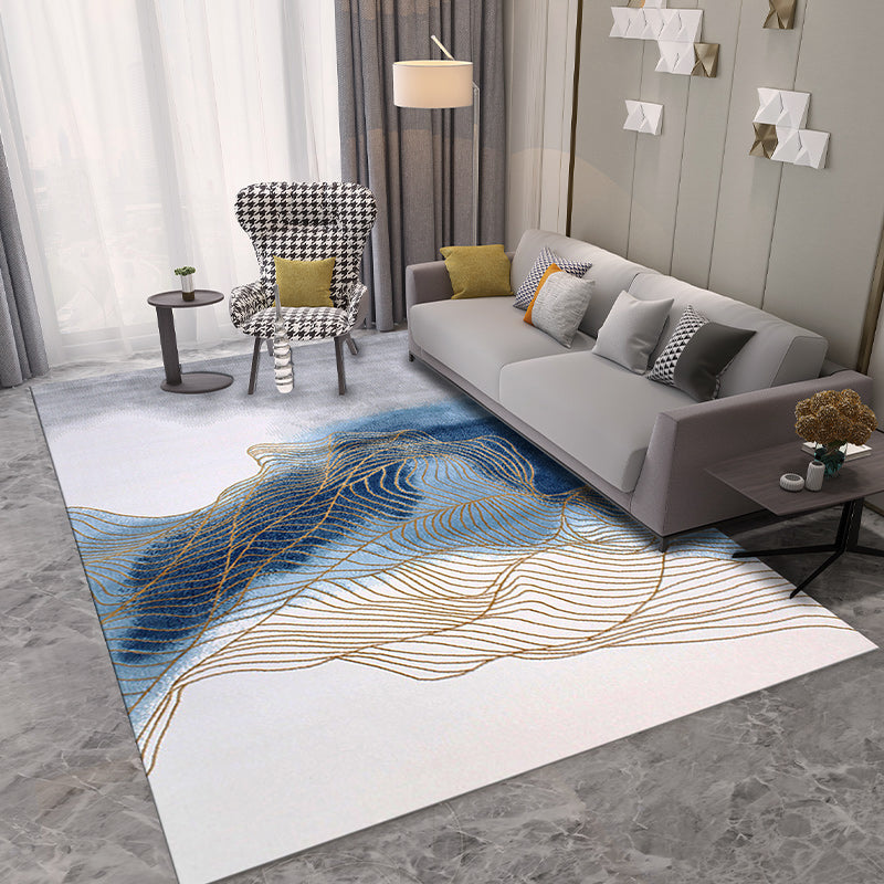 Blue Abstract Pattern Area Carpet Modern Polyester Area Rug Stain Resistant Rug for Living Room