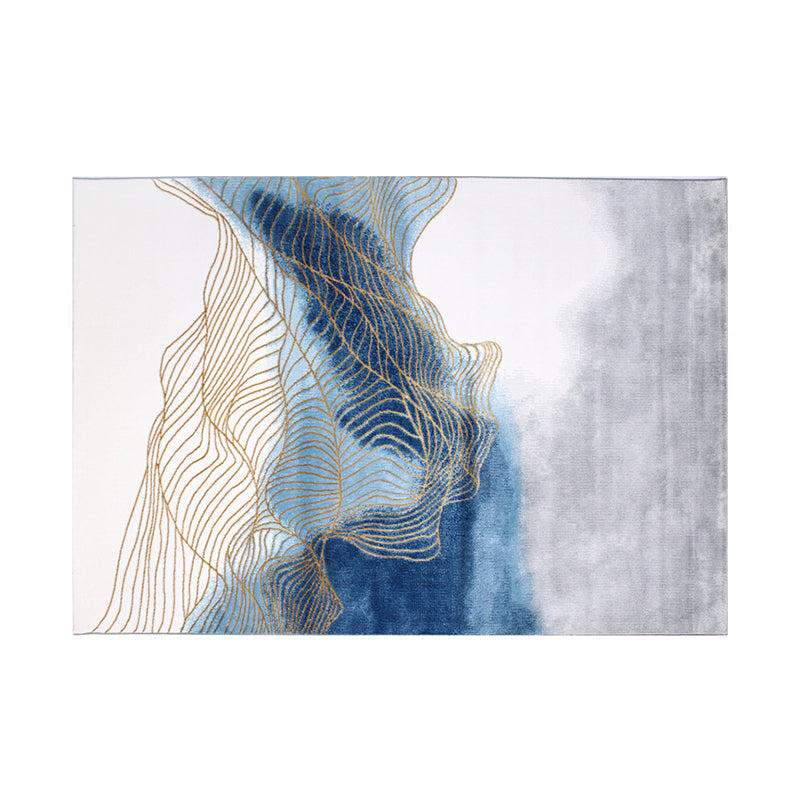 Blue Abstract Pattern Area Carpet Modern Polyester Area Rug Stain Resistant Rug for Living Room