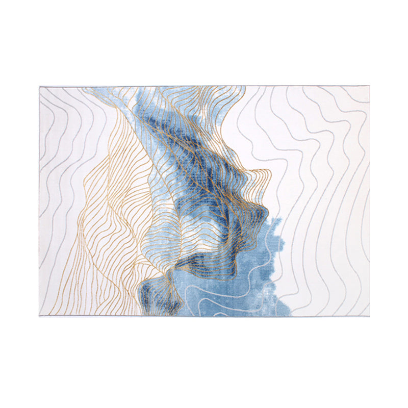 Blue Abstract Pattern Area Carpet Modern Polyester Area Rug Stain Resistant Rug for Living Room