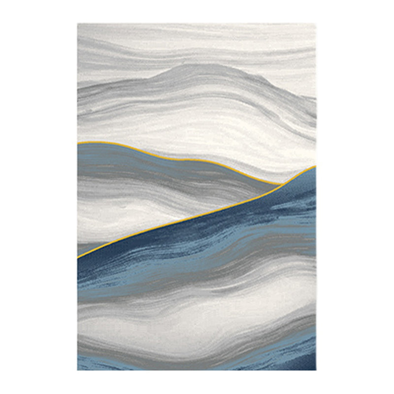 Blue Abstract Pattern Area Carpet Modern Polyester Area Rug Stain Resistant Rug for Living Room