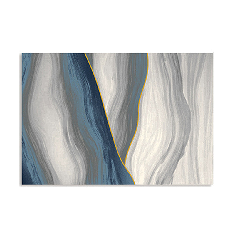 Blue Abstract Pattern Area Carpet Modern Polyester Area Rug Stain Resistant Rug for Living Room