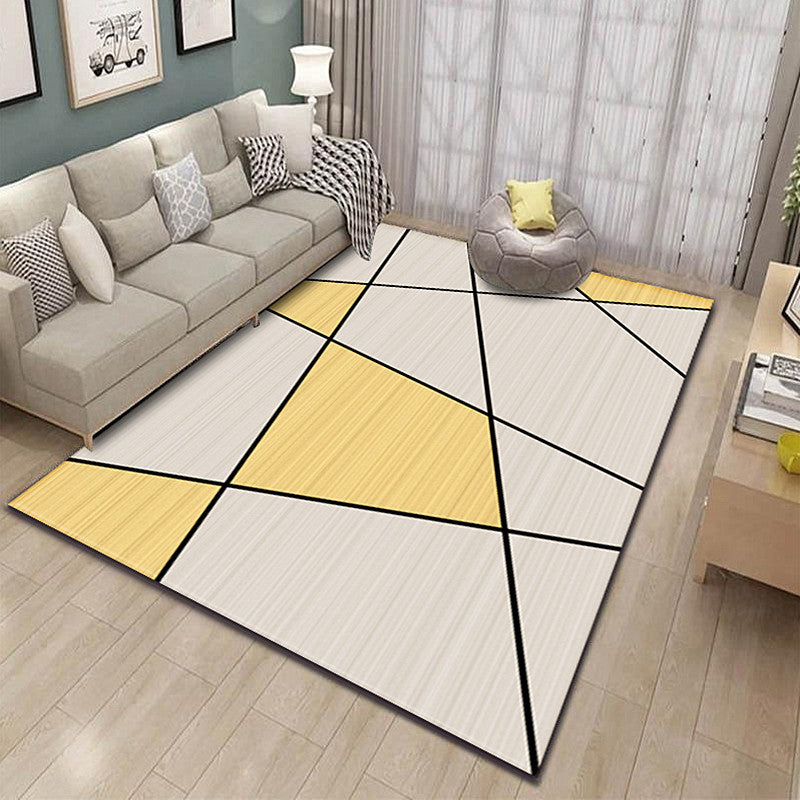 Yellow Geometric Rug Polyester Modern Rug Washable Indoor Rug for Home Decor