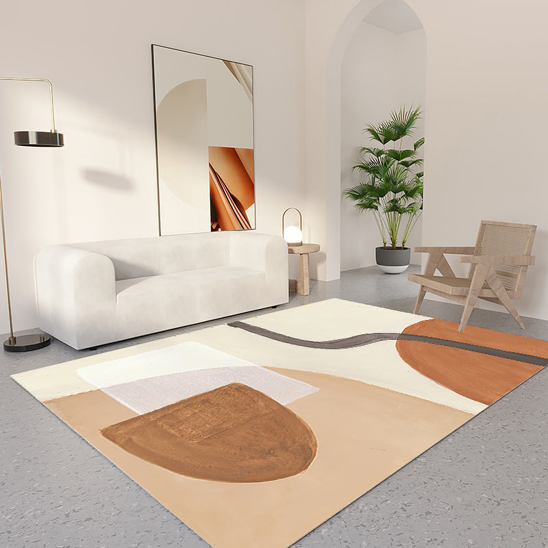 Stylish Modern Area Carpet Color Block Polyester Area Rug Easy Care Anti-Slip Rug for Living Room