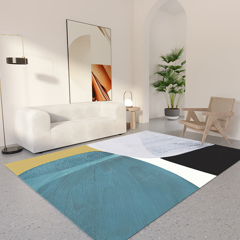 Stylish Modern Area Carpet Color Block Polyester Area Rug Easy Care Anti-Slip Rug for Living Room