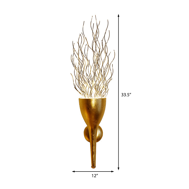 Gold Torch Wall Sconce Lighting 1 Light Modern Metallic Wall Lighting for Stairway