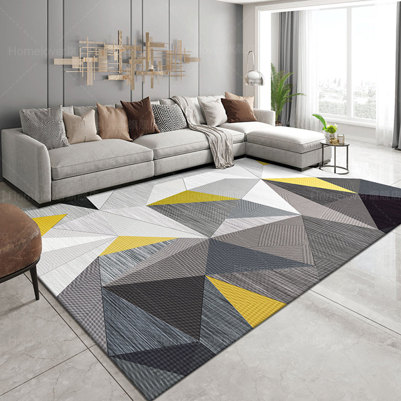 Modern Living Room Area Rug Geometric Pattern  Polyester Area Carpet Non-Slip Backing Rug