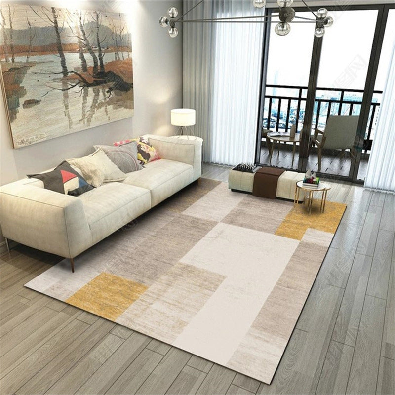 Funky Living Room Carpet Contrast Panel Geometric Area Rug Polyester Carpet with Non-Slip Backing
