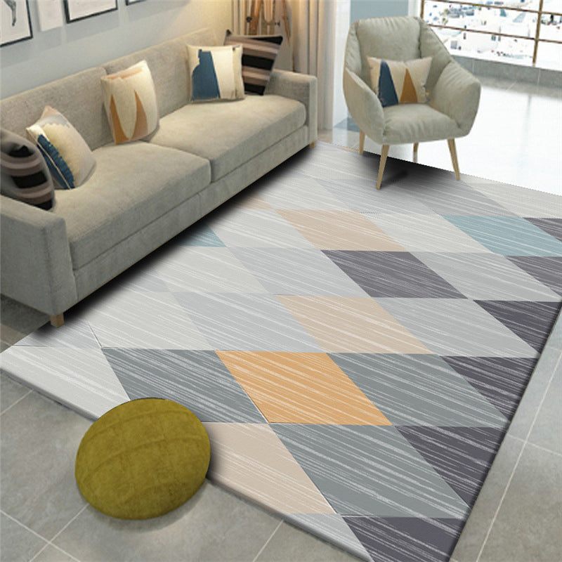 Funky Living Room Carpet Contrast Panel Geometric Area Rug Polyester Carpet with Non-Slip Backing