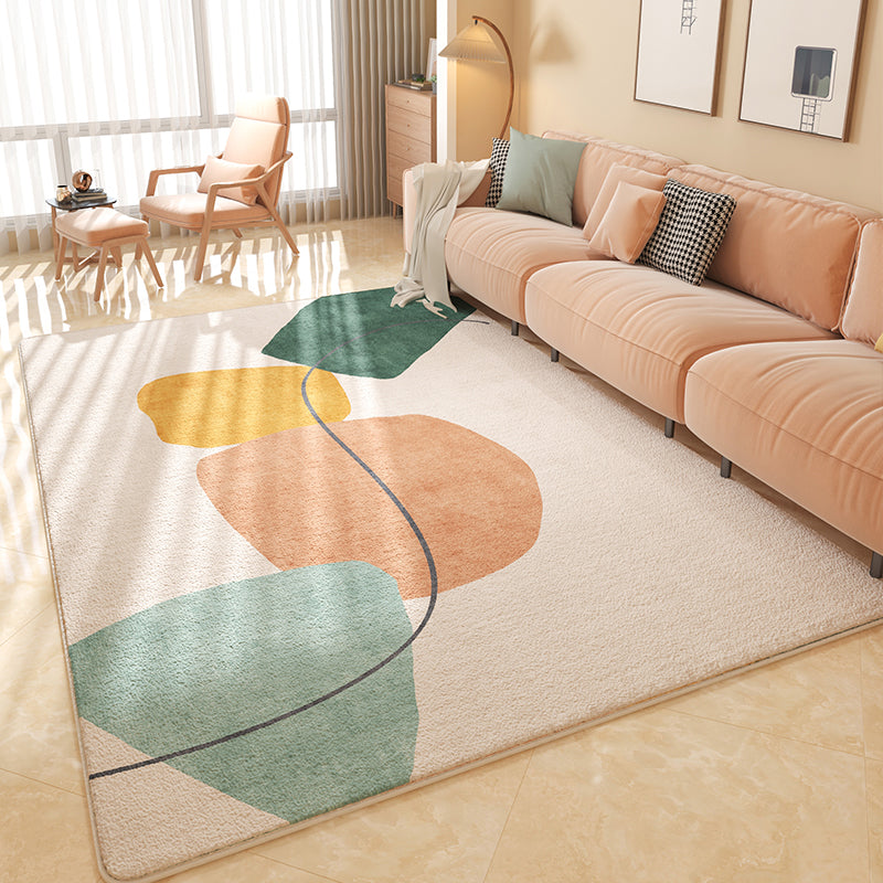 Beige Modern Rug Polyester Color Block Rug Non-Slip Backing Rug for Living Room