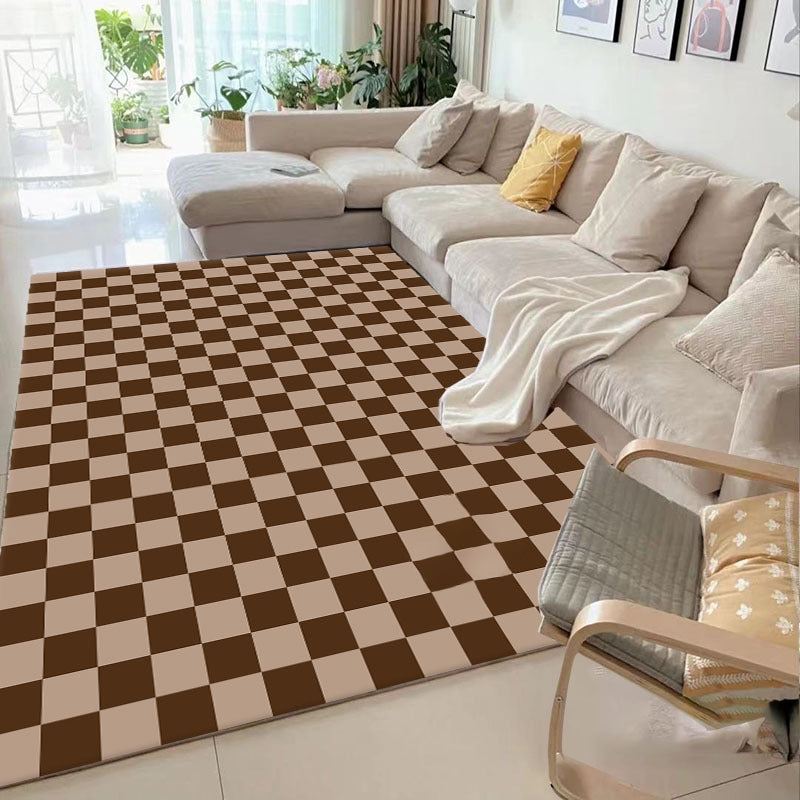 Minimalist Plaid Printed Rug Polyester Area Carpet Non-Slip Backing Indoor Rug for Home Decoration