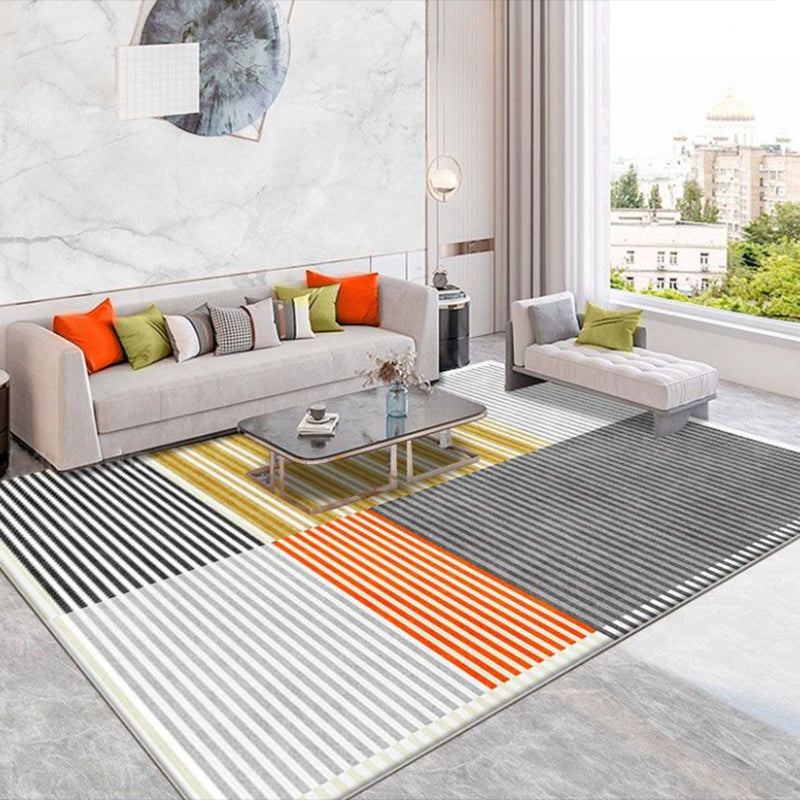 Orange Modern Carpet Polyester Line Carpet Non-Slip Backing Carpet for Living Room
