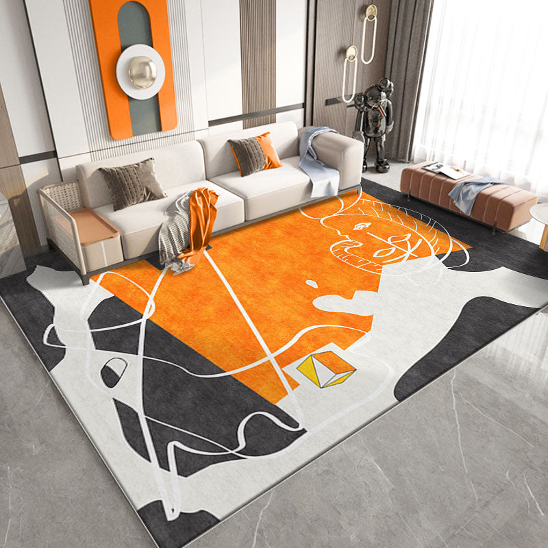 Orange Modern Carpet Polyester Line Carpet Non-Slip Backing Carpet for Living Room