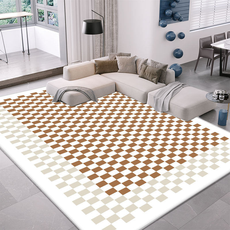 Minimalist Checkered Pattern Carpet Polyester Area Rug Stain Resistant Indoor Carpet for Living Room