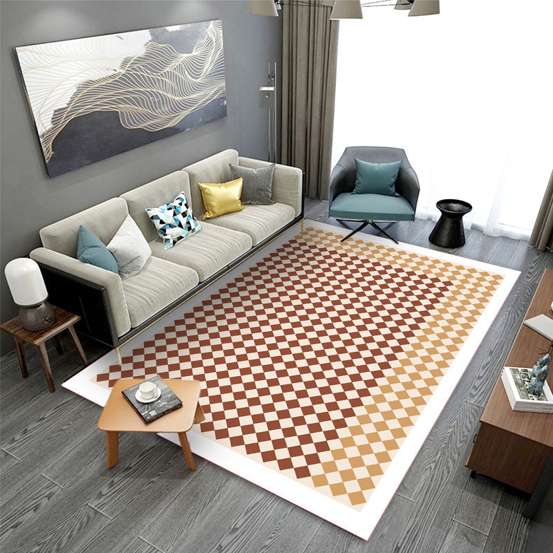 Minimalist Checkered Pattern Carpet Polyester Area Rug Stain Resistant Indoor Carpet for Living Room