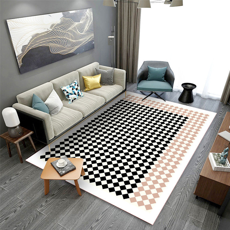 Minimalist Checkered Pattern Carpet Polyester Area Rug Stain Resistant Indoor Carpet for Living Room