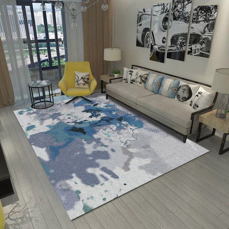 Simplicity Flowing Swirls Print Carpet Polyester Rug Non-Slip Backing Indoor Carpet for Living Room