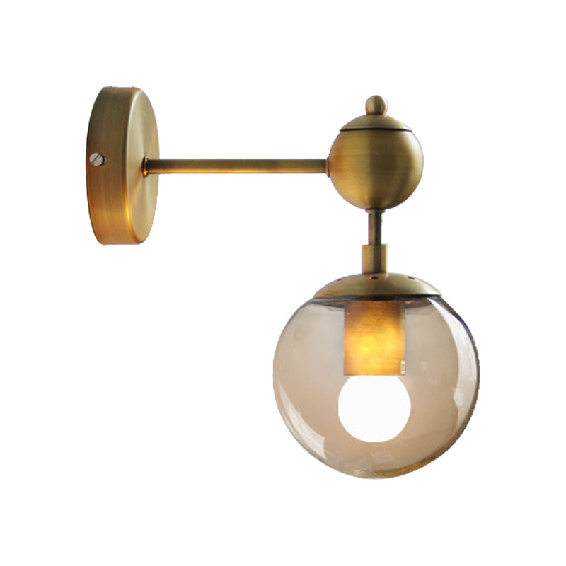 1/2-Head Global Wall Mount Light with Amber Glass Shade Modernist Wall Sconce Lighting in Gold for Bedroom