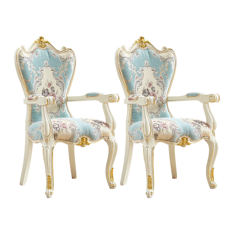 European Style Birch Cotton Arm Chair Light Color Solid Back Dining Chair with White Legs