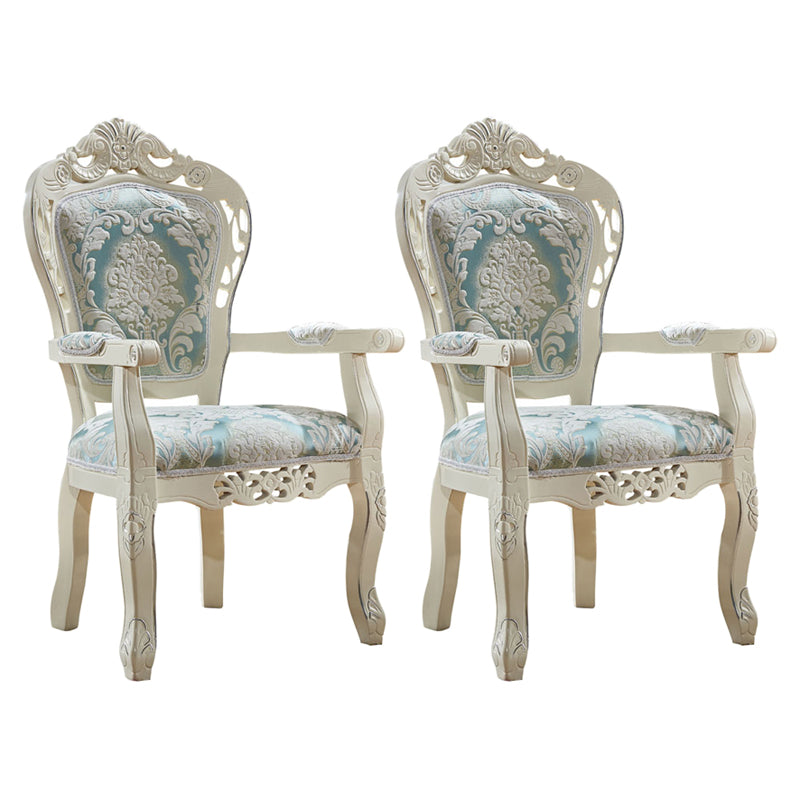 European Style Birch Cotton Arm Chair Light Color Solid Back Dining Chair with White Legs