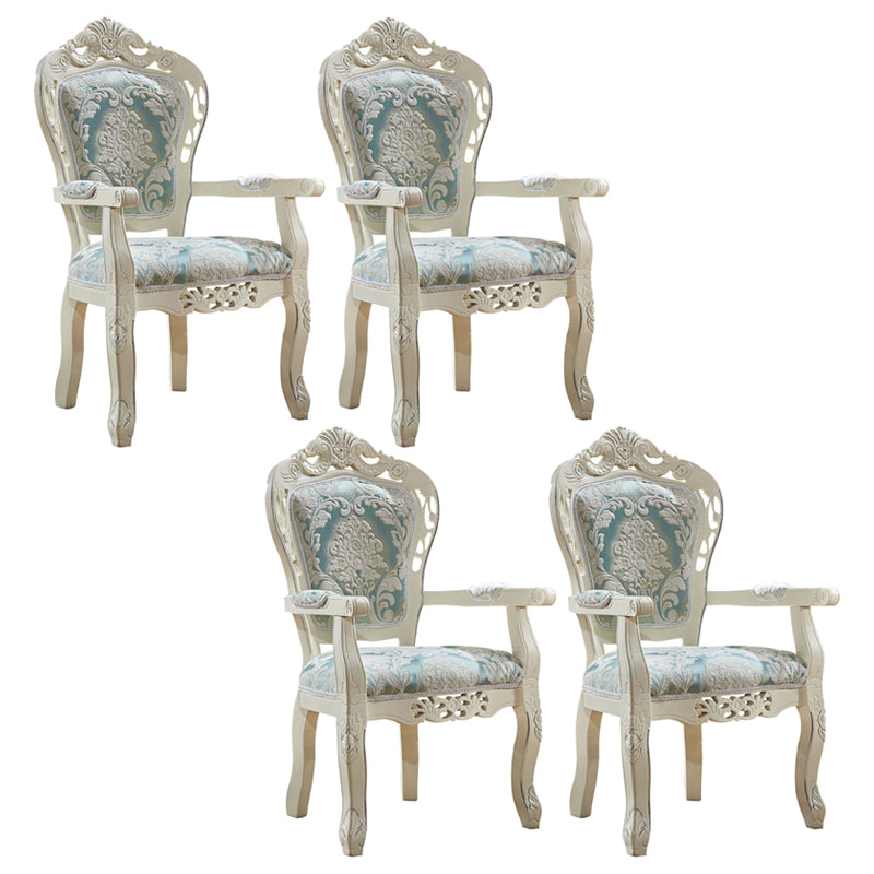 European Style Birch Cotton Arm Chair Light Color Solid Back Dining Chair with White Legs