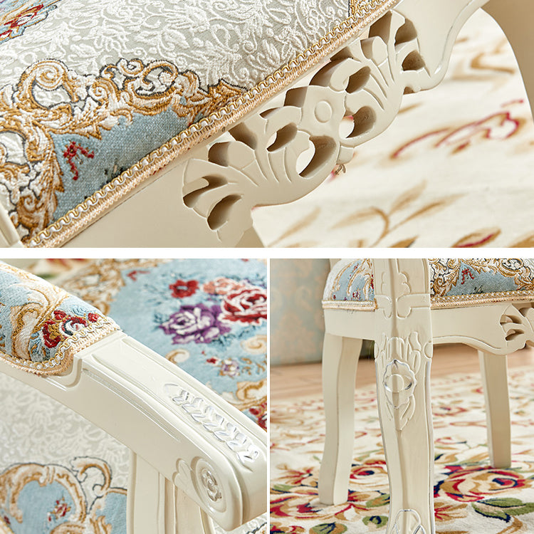 European Style Birch Cotton Arm Chair Light Color Solid Back Dining Chair with White Legs