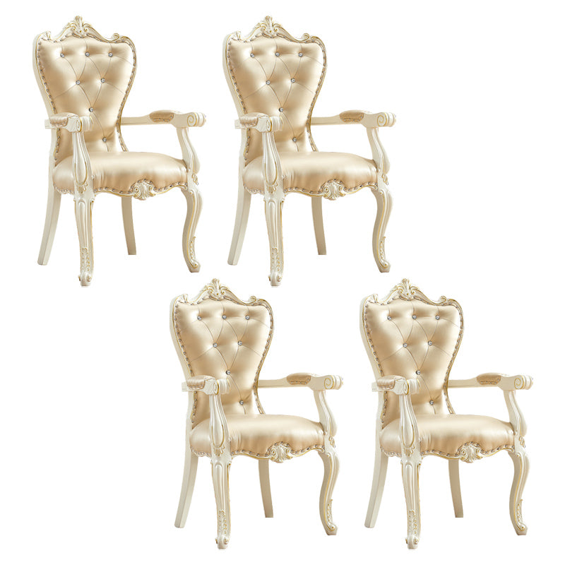 European Style Birch Cotton Arm Chair Light Color Solid Back Dining Chair with White Legs