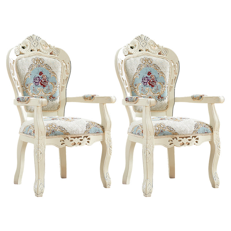 European Style Birch Cotton Arm Chair Light Color Solid Back Dining Chair with White Legs