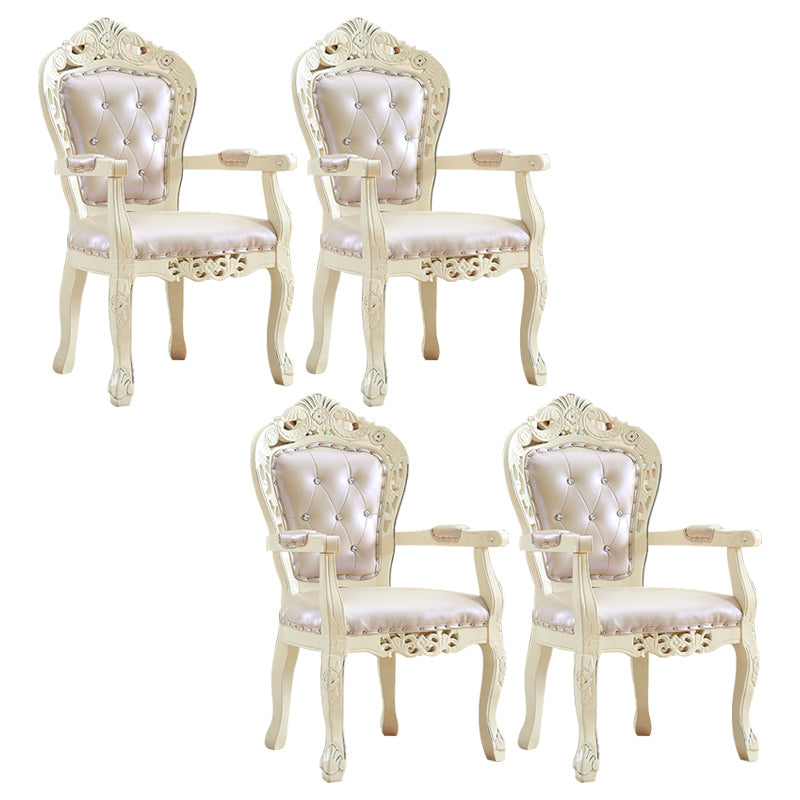 European Style Birch Cotton Arm Chair Light Color Solid Back Dining Chair with White Legs
