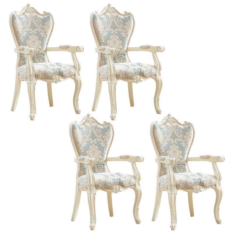 European Style Birch Cotton Arm Chair Light Color Solid Back Dining Chair with White Legs