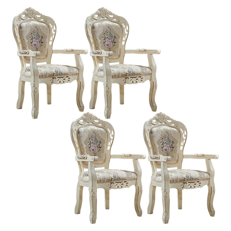 European Style Birch Cotton Arm Chair Light Color Solid Back Dining Chair with White Legs