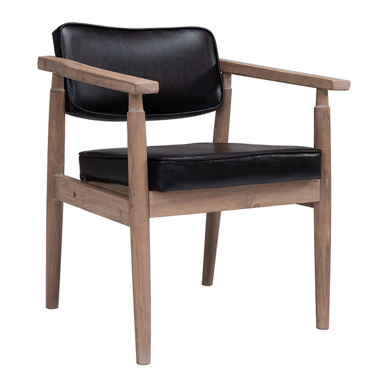 Country Style Dining Arm Chairs Open Back Leather Upholstered Armchair