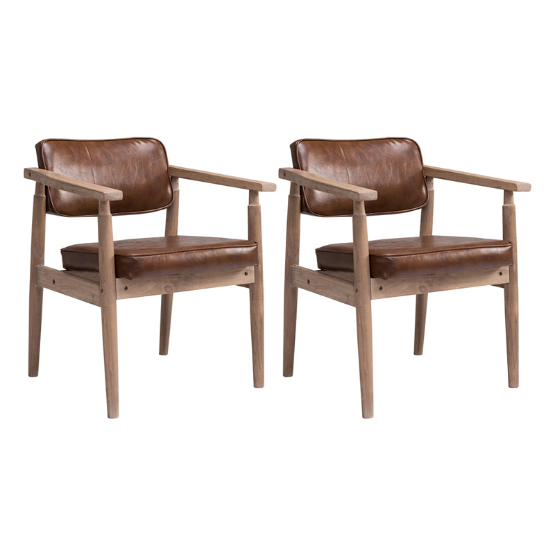 Country Style Dining Arm Chairs Open Back Leather Upholstered Armchair