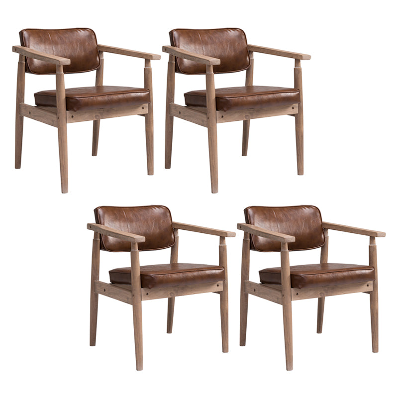 Country Style Dining Arm Chairs Open Back Leather Upholstered Armchair