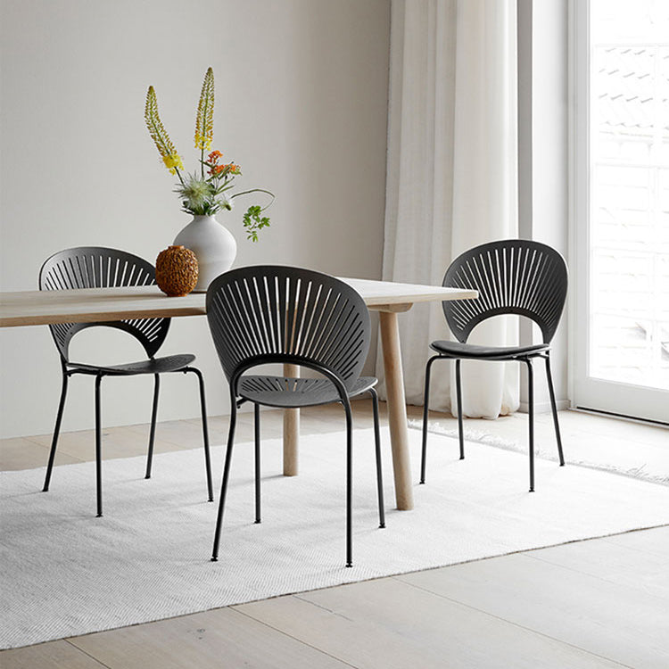 Scandinavian Style Open Back Dining Side Chair with Metal Legs Armless Side Chairs for Home