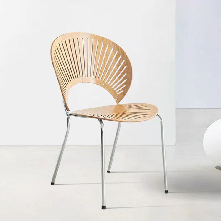 Scandinavian Style Open Back Dining Side Chair with Metal Legs Armless Side Chairs for Home