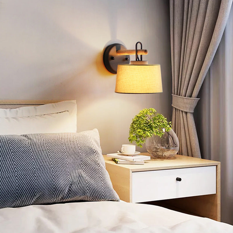 1 Glühbirnen -Trommelschatten Wandbeleuchtung Moderne Stoff Schlafzimmer Wandlampe in Grau