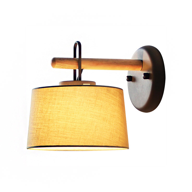 1 Bulb Drum Shade Wall Lighting Fixture Modernist Fabric Bedroom Wall Lamp in Grey