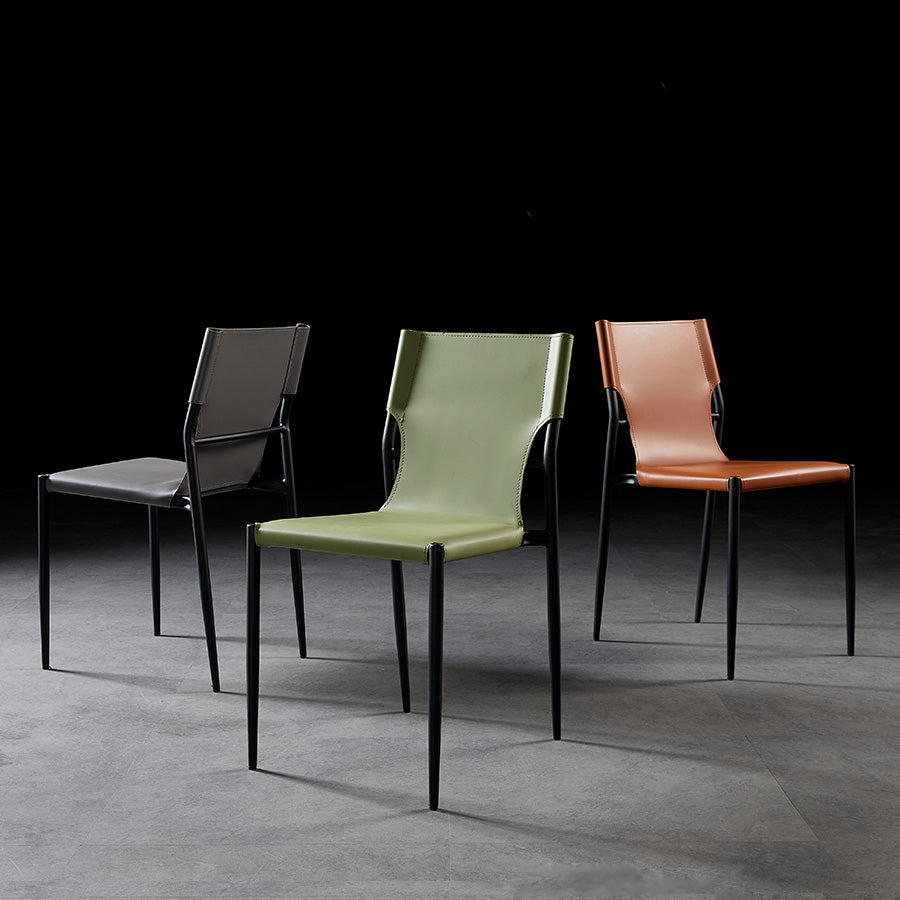 Scandinavian Leather Armless Chairs Indoor Dining Side Chairs with Metal Legs