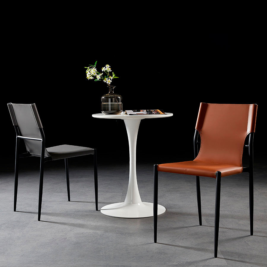 Scandinavian Leather Armless Chairs Indoor Dining Side Chairs with Metal Legs