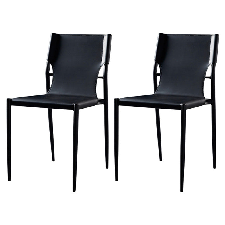 Scandinavian Leather Armless Chairs Indoor Dining Side Chairs with Metal Legs