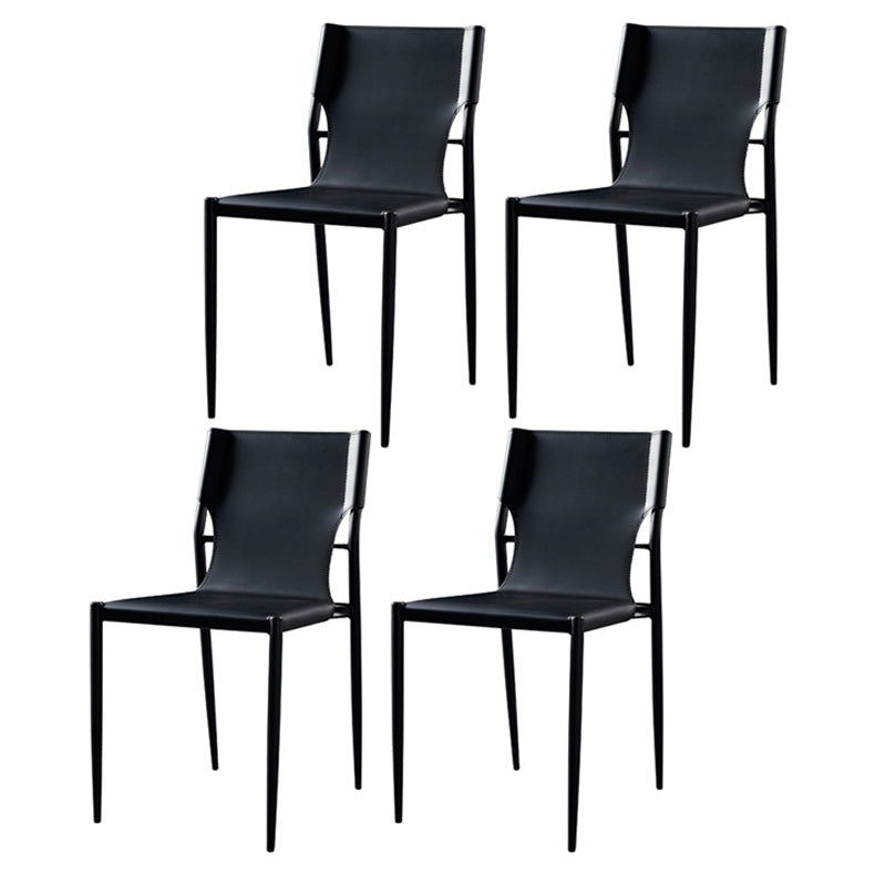 Scandinavian Leather Armless Chairs Indoor Dining Side Chairs with Metal Legs