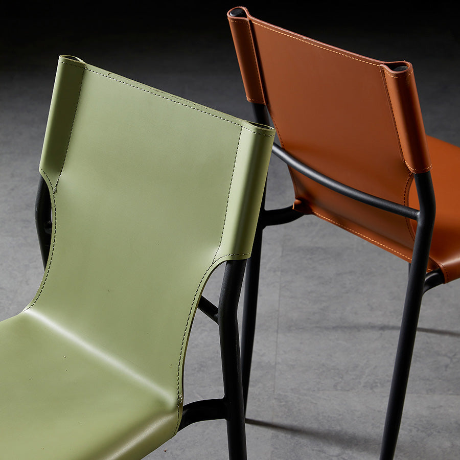 Scandinavian Leather Armless Chairs Indoor Dining Side Chairs with Metal Legs