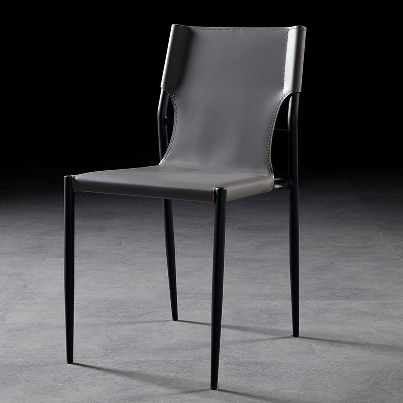 Scandinavian Leather Armless Chairs Indoor Dining Side Chairs with Metal Legs