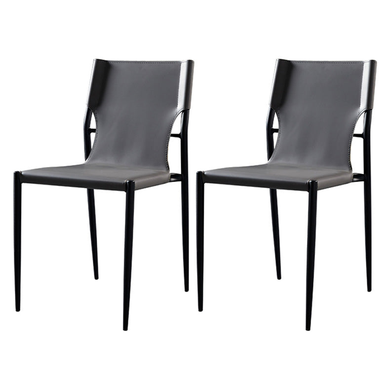 Scandinavian Leather Armless Chairs Indoor Dining Side Chairs with Metal Legs