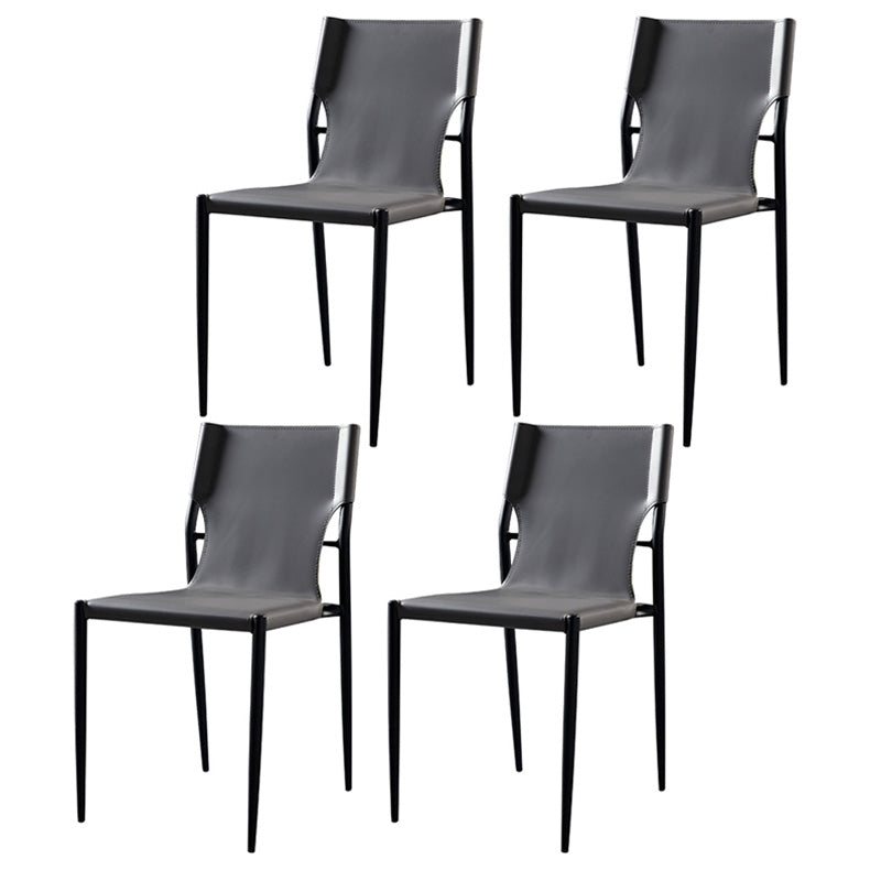 Scandinavian Leather Armless Chairs Indoor Dining Side Chairs with Metal Legs