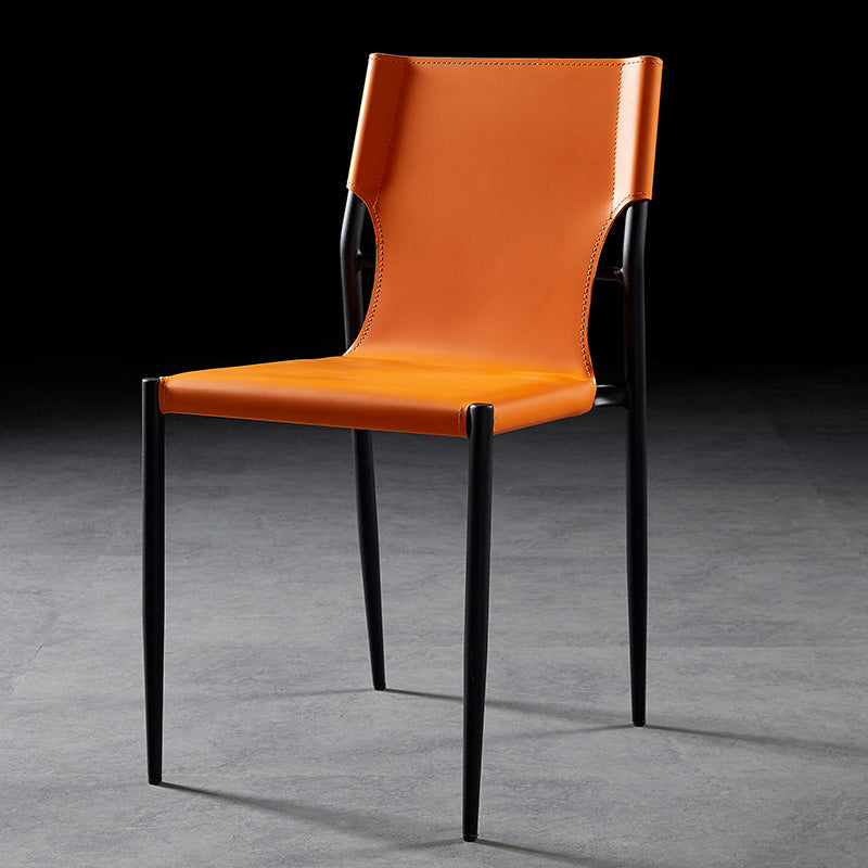 Scandinavian Leather Armless Chairs Indoor Dining Side Chairs with Metal Legs