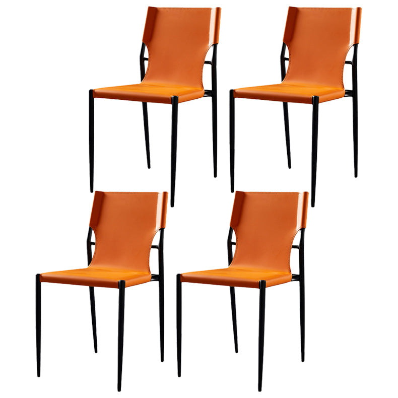 Scandinavian Leather Armless Chairs Indoor Dining Side Chairs with Metal Legs