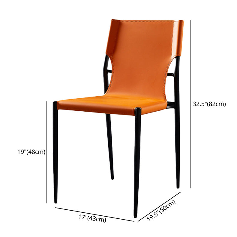 Scandinavian Leather Armless Chairs Indoor Dining Side Chairs with Metal Legs