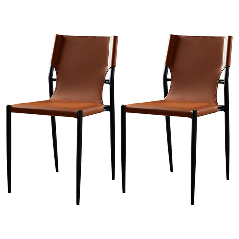 Scandinavian Leather Armless Chairs Indoor Dining Side Chairs with Metal Legs